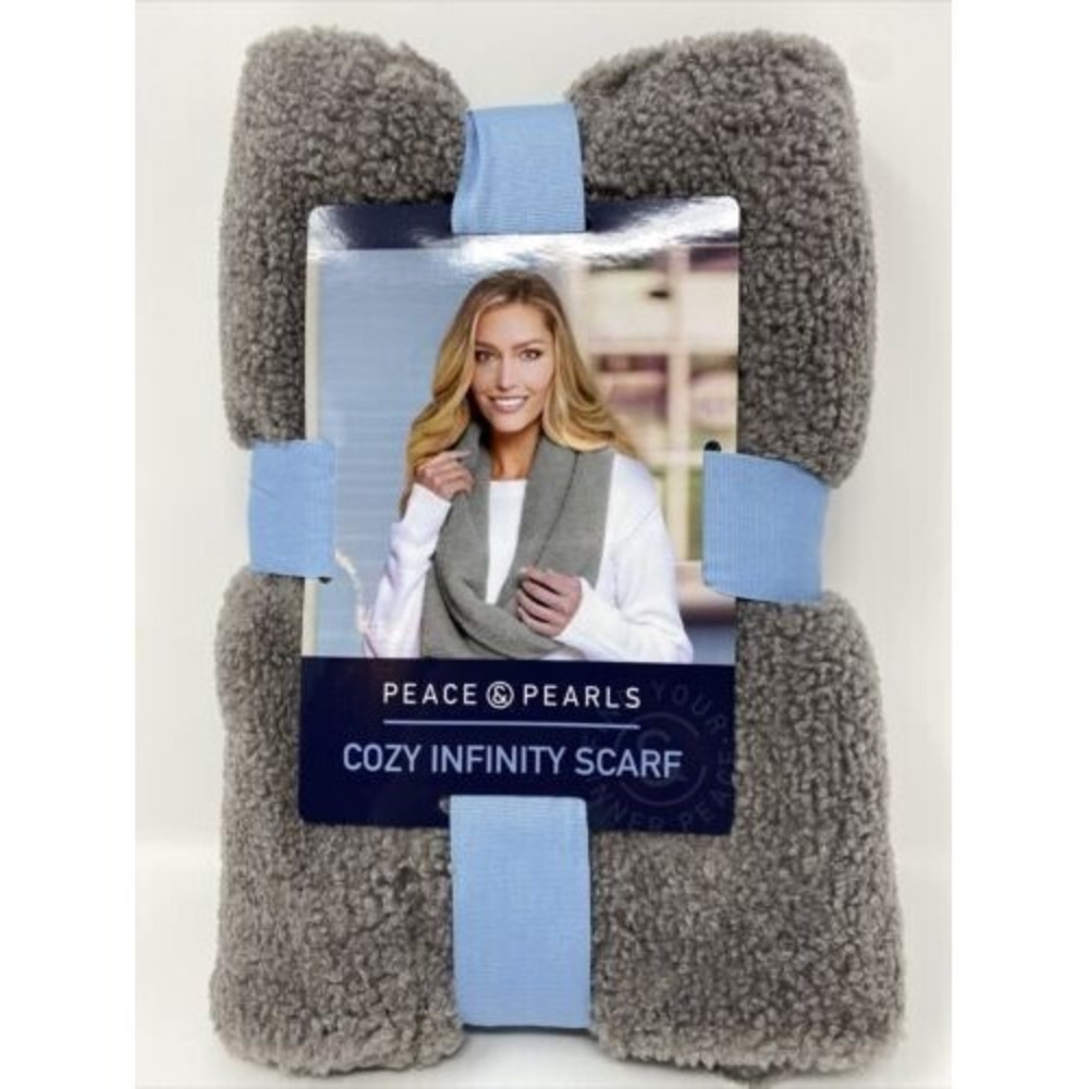 Peace and Pearls Cozy Infinity Scarf Light‎ Grey